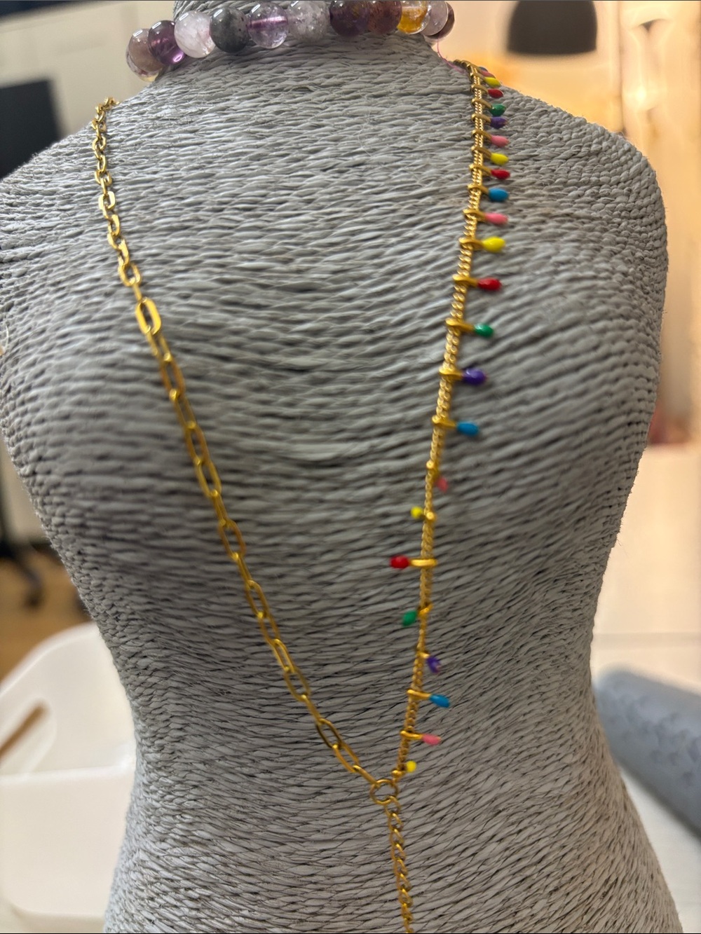 Gold Chain Bracelet with Multicolor Enamel Charms(can be used as necklace - Picture 5 of 7